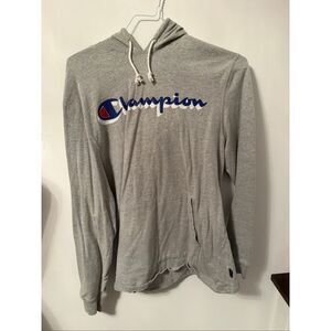 Champion hoodie pullover shirt men’s long sleeve sz large grey logo cotton